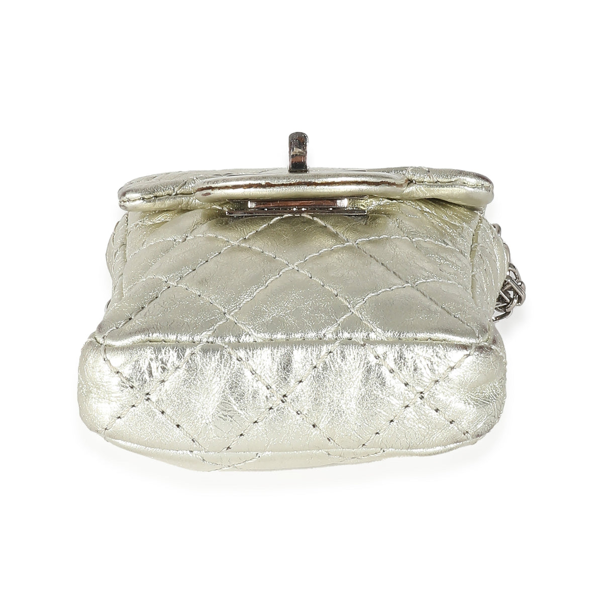 CHANEL Silver Metallic Aged Calfskin Quilted 2.55 Reissue Phone Case