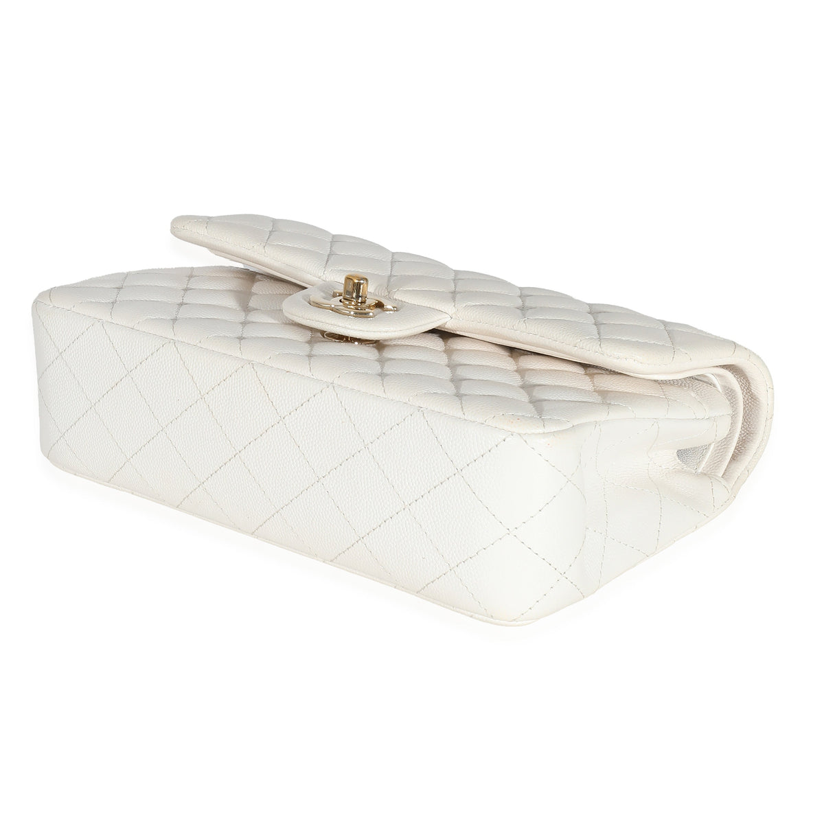 CHANEL White Quilted Caviar Small Classic Double Flap Bag