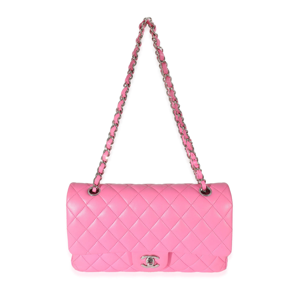 CHANEL Pink Quilted Lambskin Medium Classic Double Flap Bag