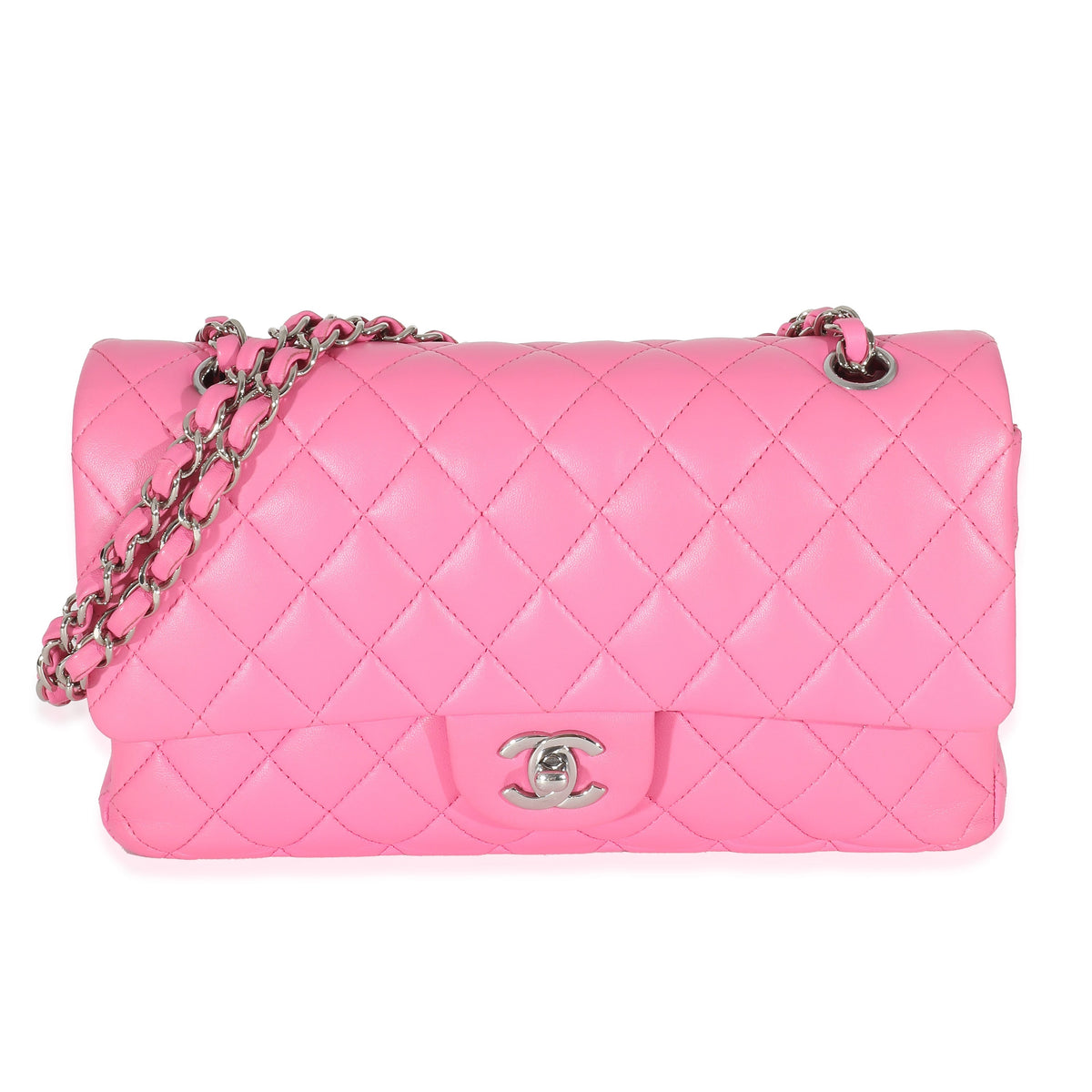 CHANEL Pink Quilted Lambskin Medium Classic Double Flap Bag