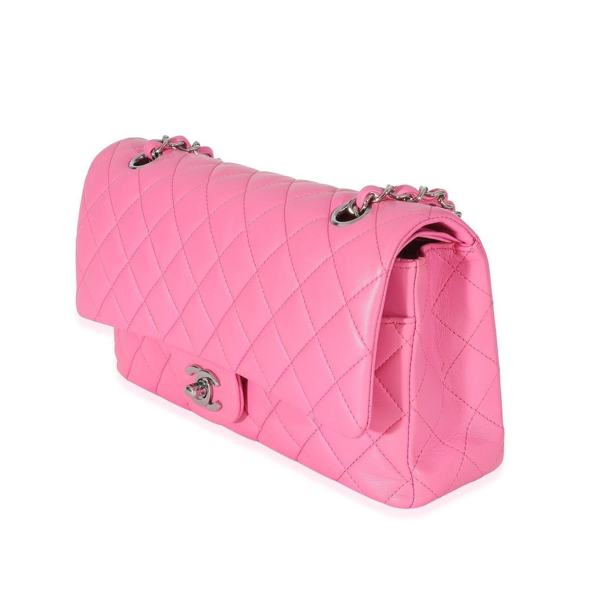 CHANEL Pink Quilted Lambskin Medium Classic Double Flap Bag