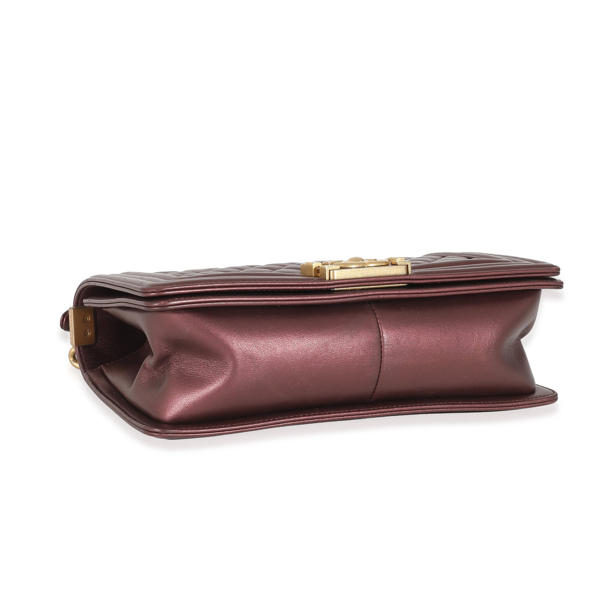 CHANEL Purple Metallic Lambskin Medium Boy Bag