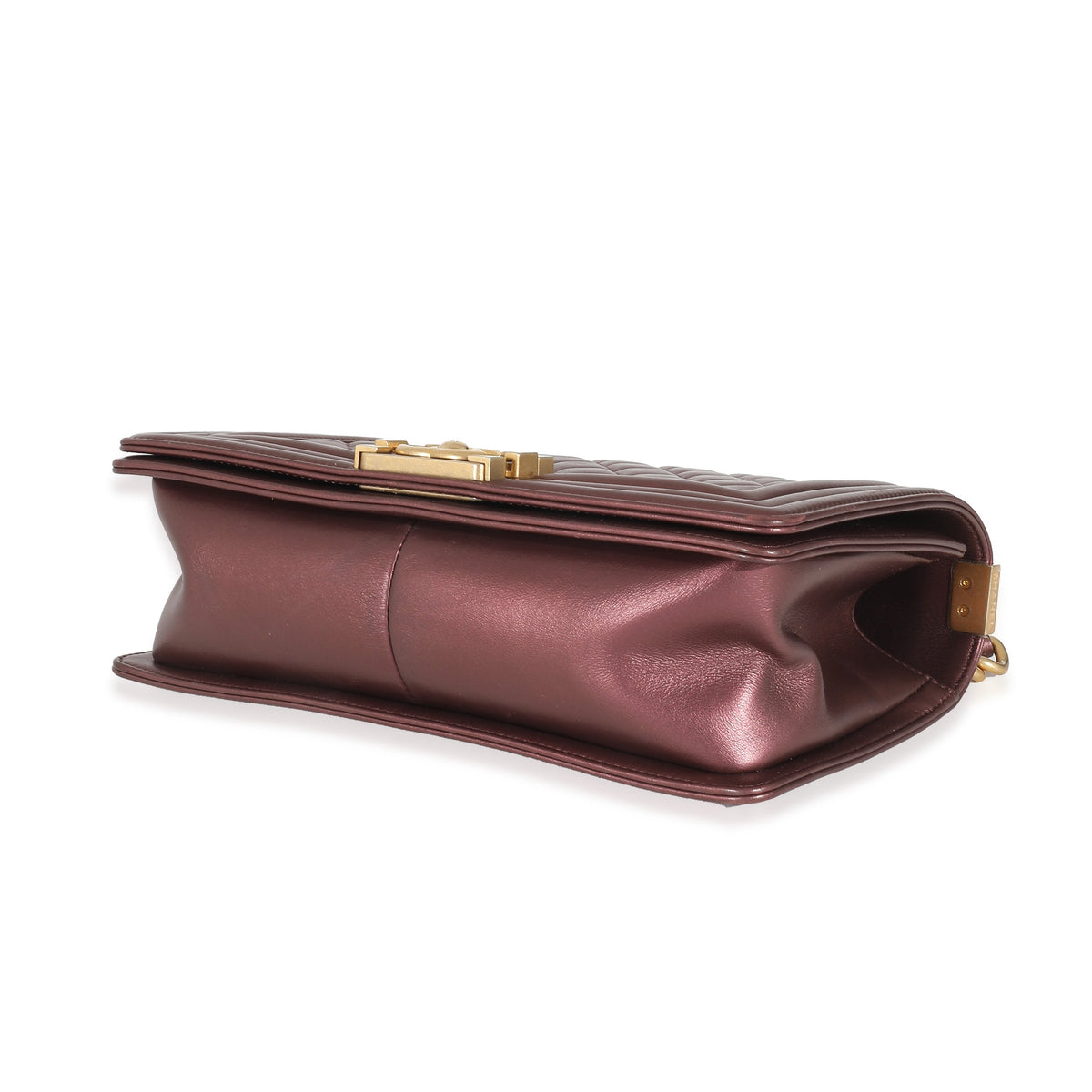 CHANEL Purple Metallic Lambskin Medium Boy Bag