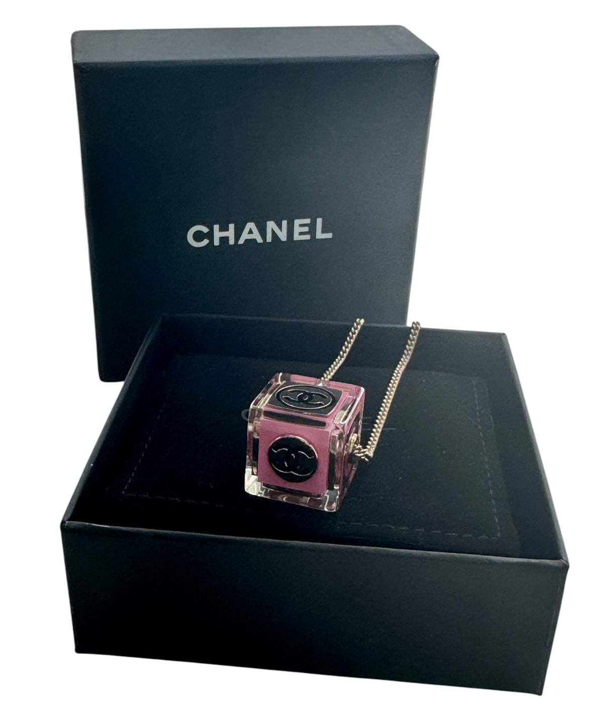 Chanel Jewellery No.5 Dice Pendant Necklace in PVC GHW Pink