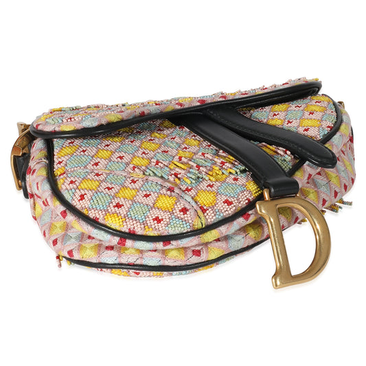CHRISTIAN DIOR Multicolor Beaded Tassel Micro Saddle Bag