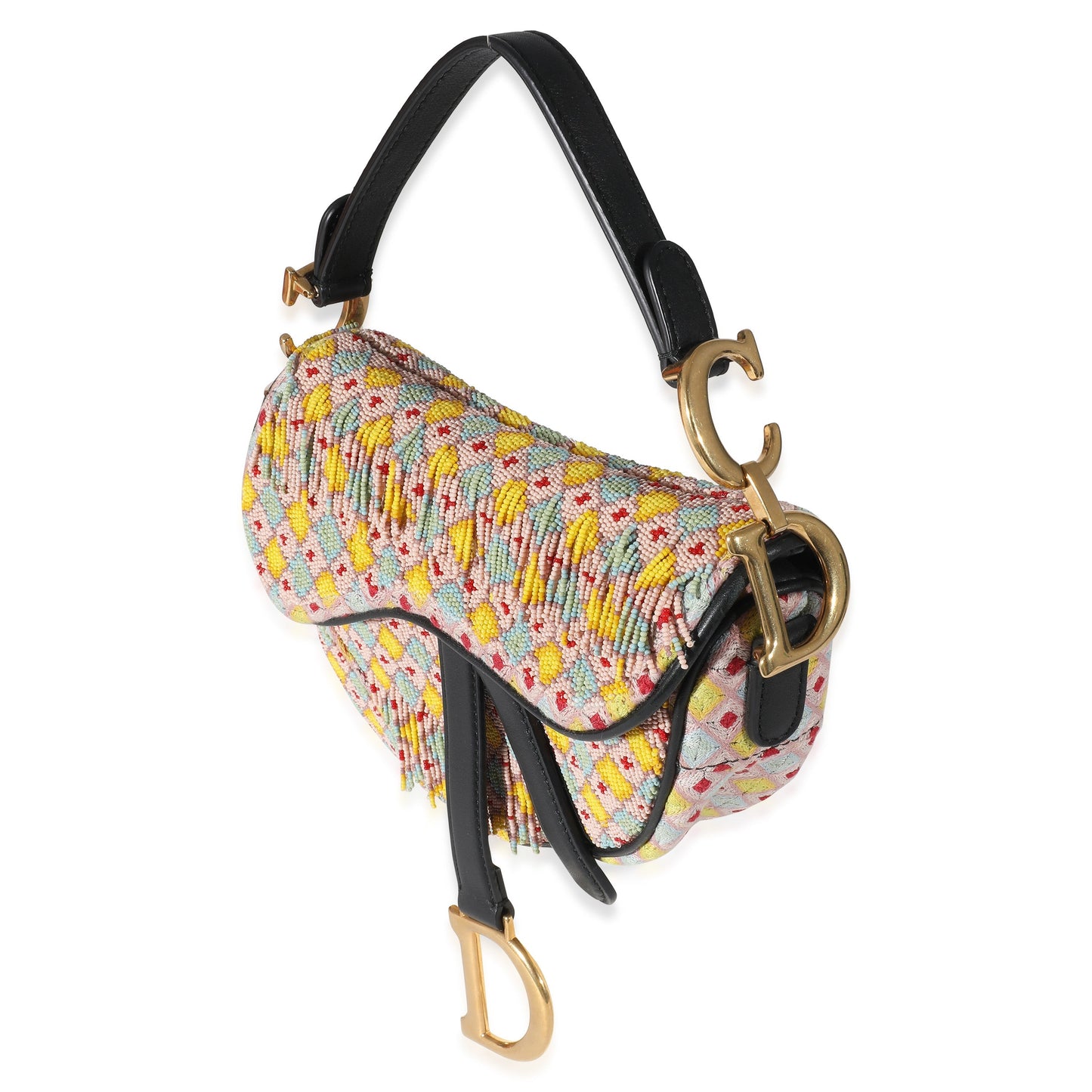 CHRISTIAN DIOR Multicolor Beaded Tassel Micro Saddle Bag