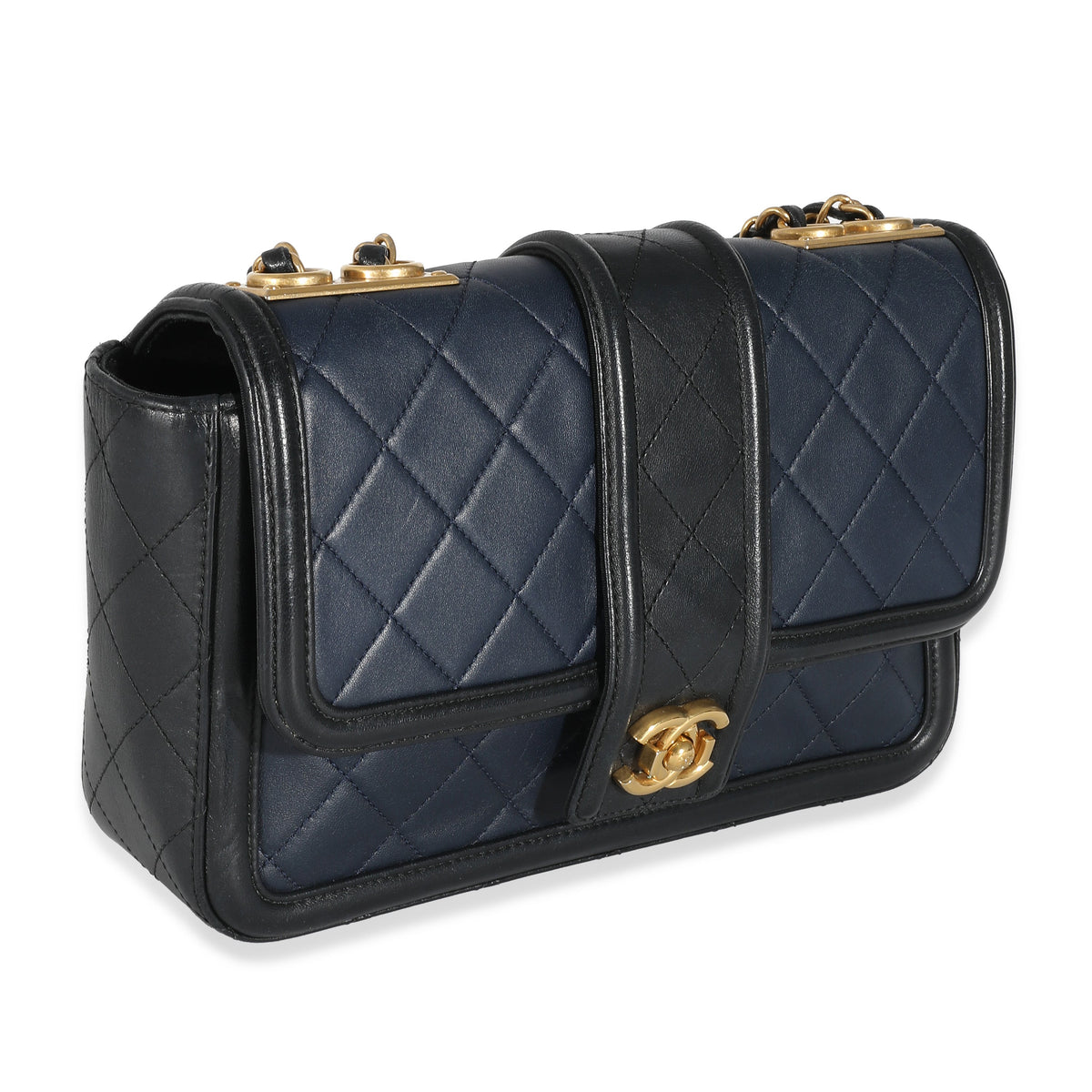 Top Quality Chanel Navy Black Quilted Lambskin Medium Elegant CC New Bag
