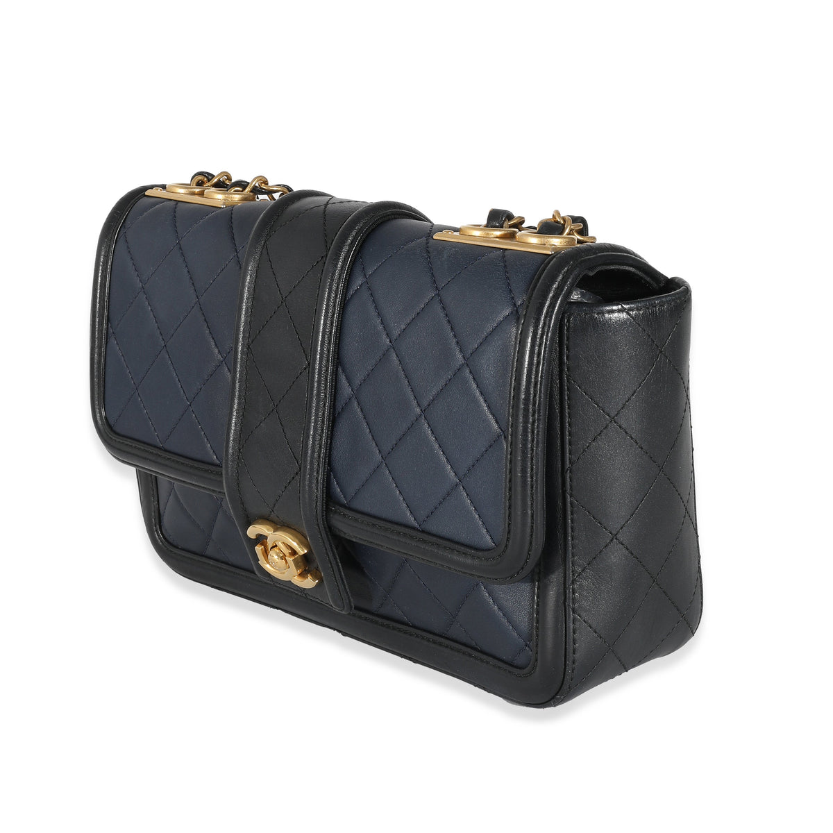 Top Quality Chanel Navy Black Quilted Lambskin Medium Elegant CC New Bag
