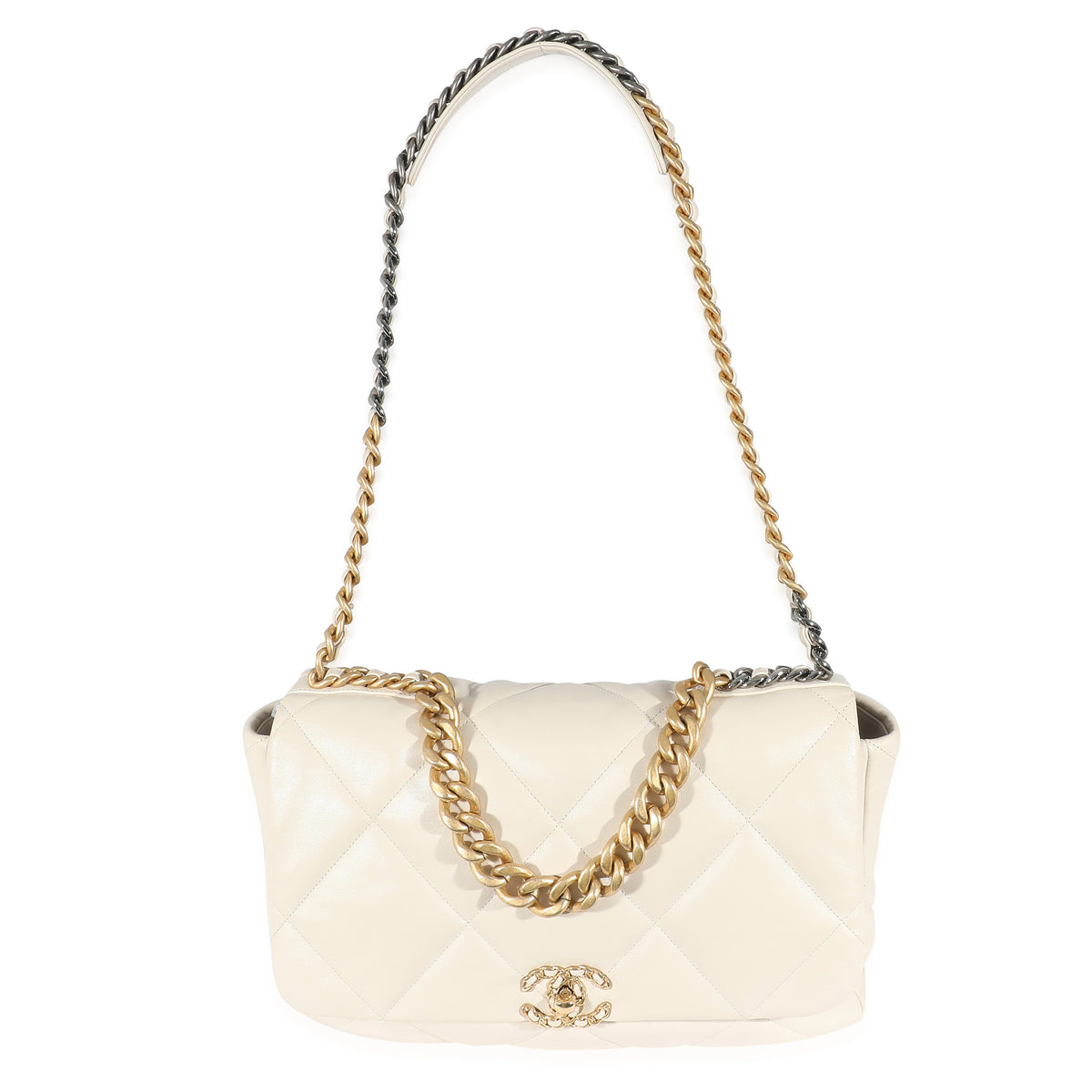 Top Quality Chanel Ivory Shiny Quilted Lambskin Maxi 19 New Bag