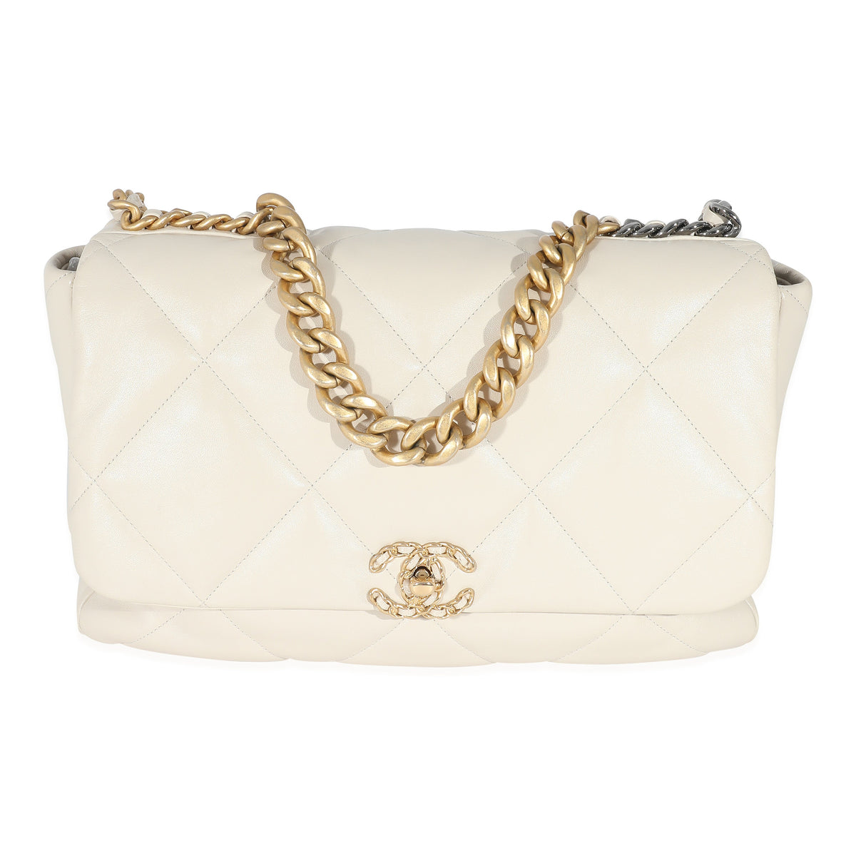 Top Quality Chanel Ivory Shiny Quilted Lambskin Maxi 19 New Bag