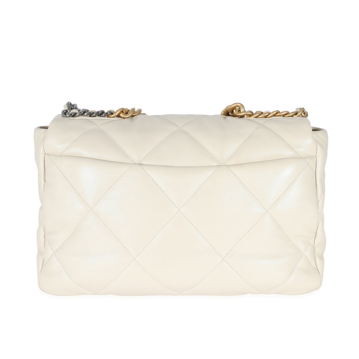 Top Quality Chanel Ivory Shiny Quilted Lambskin Maxi 19 New Bag