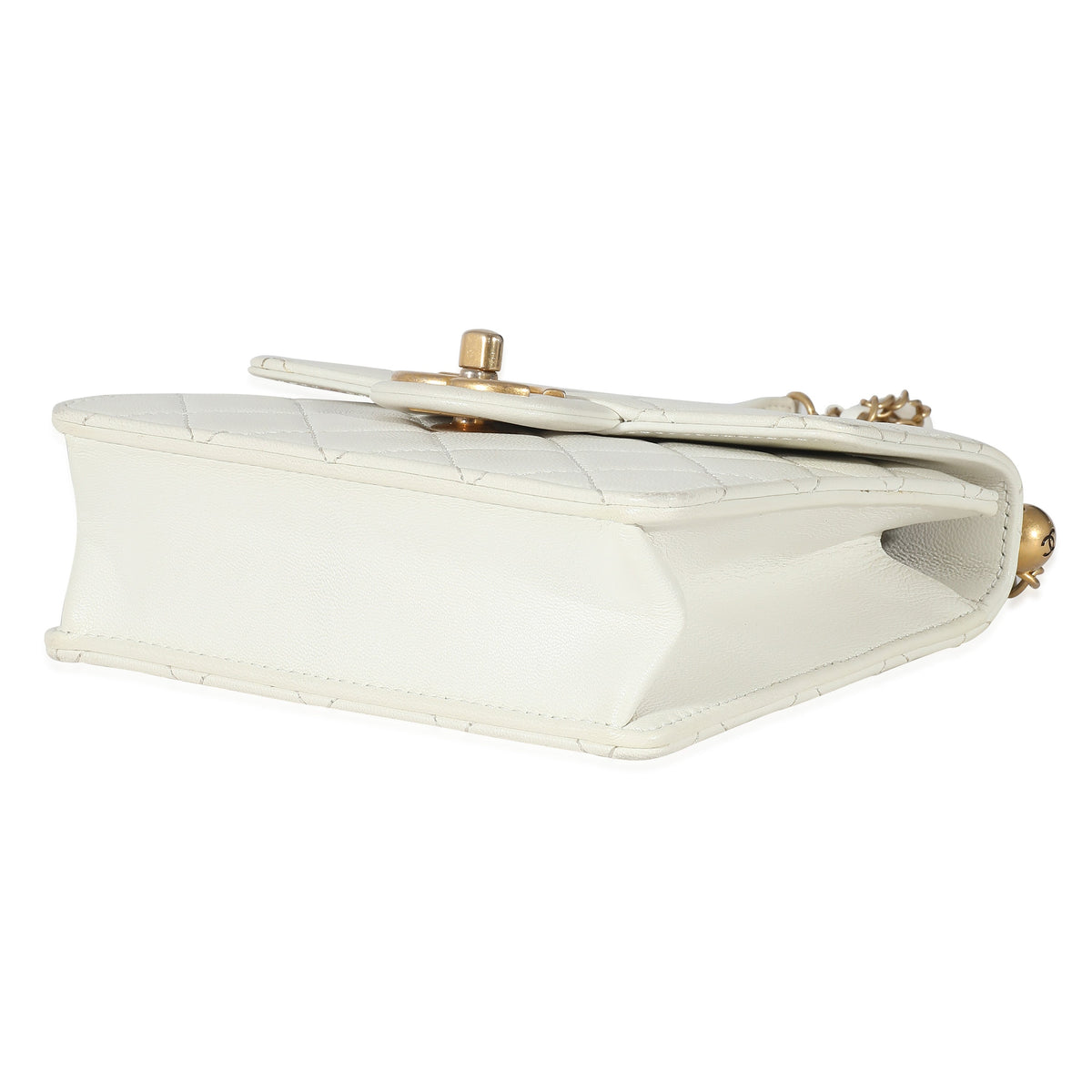 CHANEL White Quilted Goatskin Vertical Chic Pearls Flap Bag
