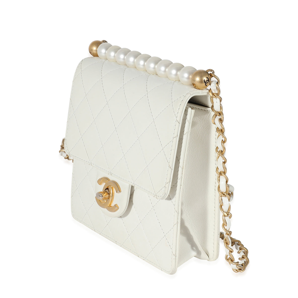 CHANEL White Quilted Goatskin Vertical Chic Pearls Flap Bag