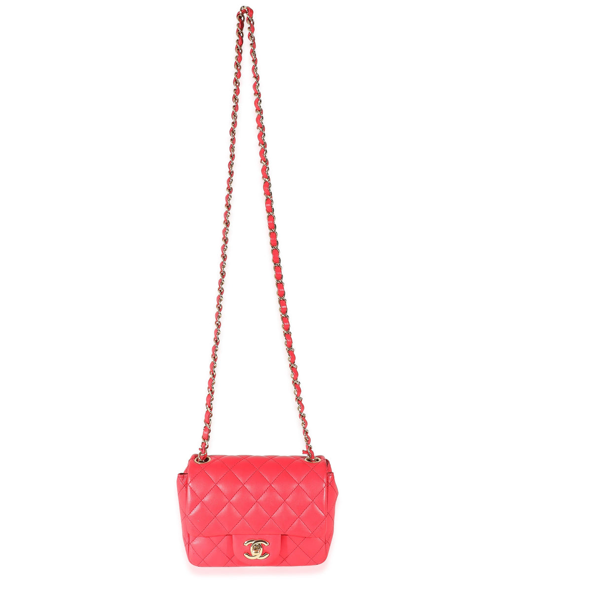 Top Quality Chanel Dark Pink Quilted Lambskin Mini Square New Bag