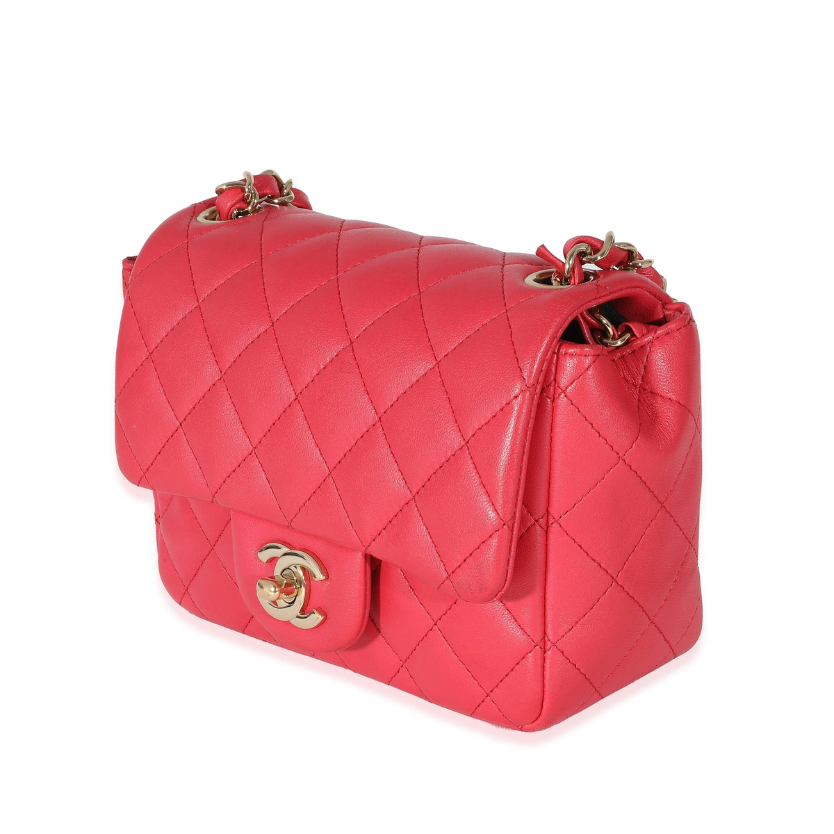 Top Quality Chanel Dark Pink Quilted Lambskin Mini Square New Bag