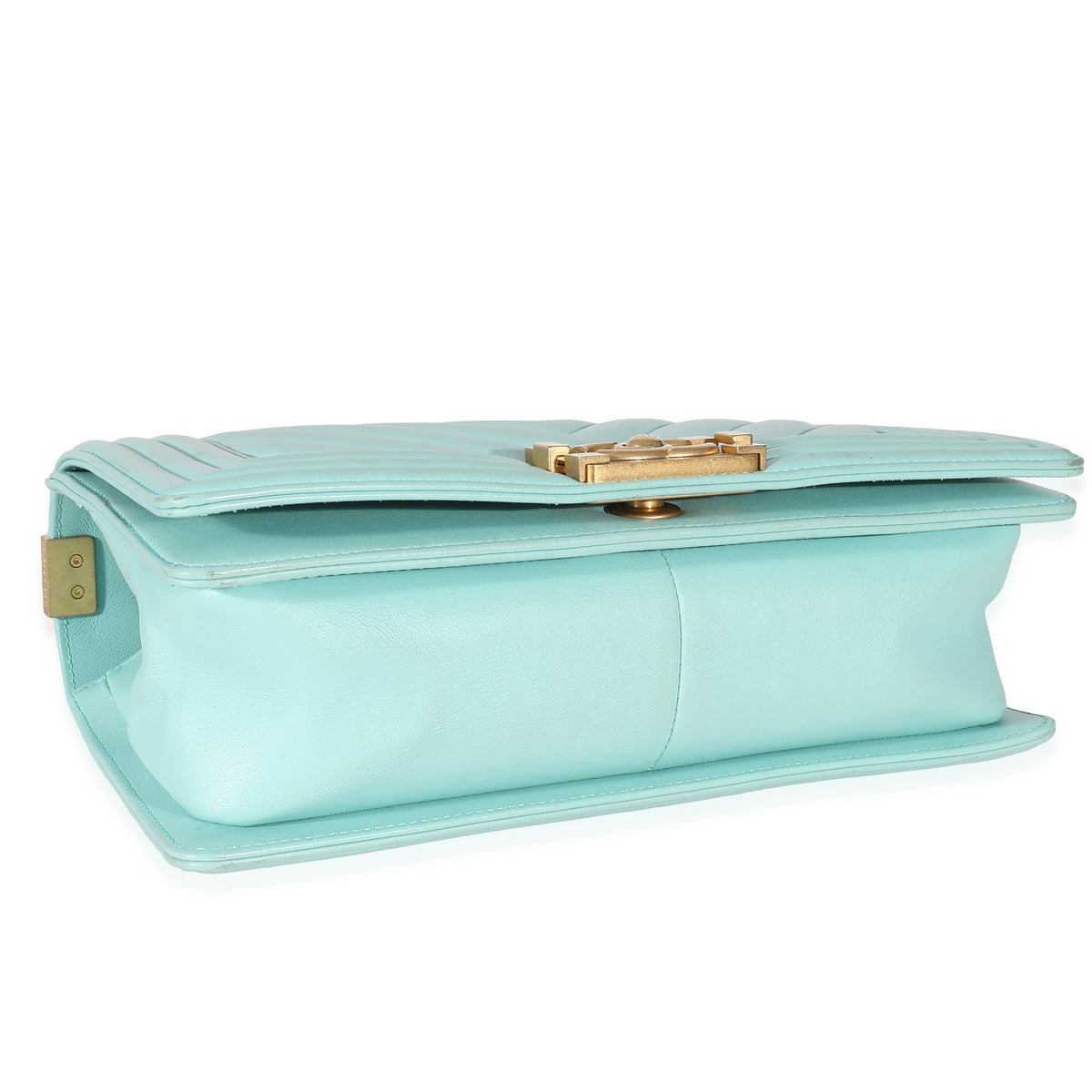 Top Quality Chanel Light Blue Chevron Lambskin Medium Boy Bag