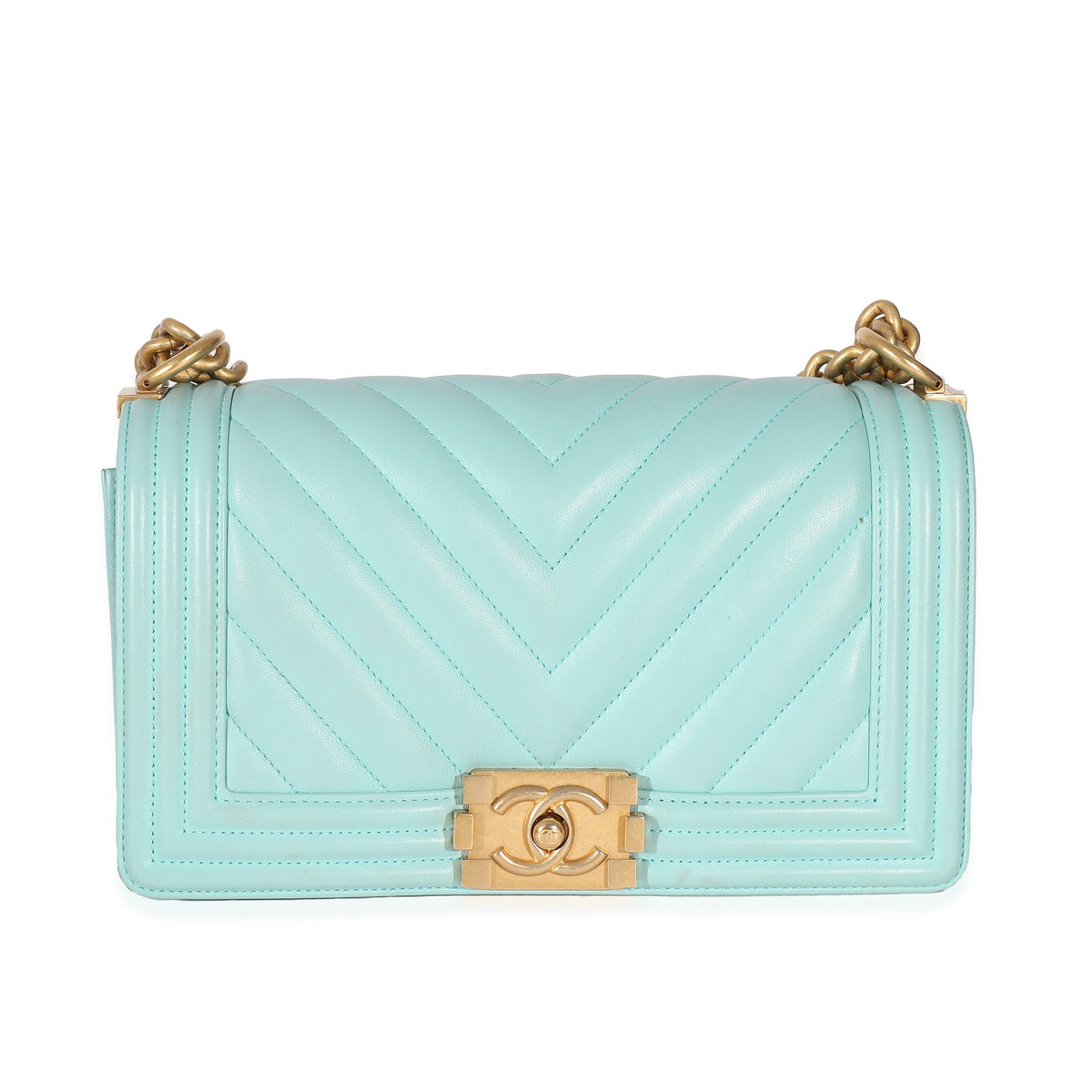 Top Quality Chanel Light Blue Chevron Lambskin Medium Boy Bag