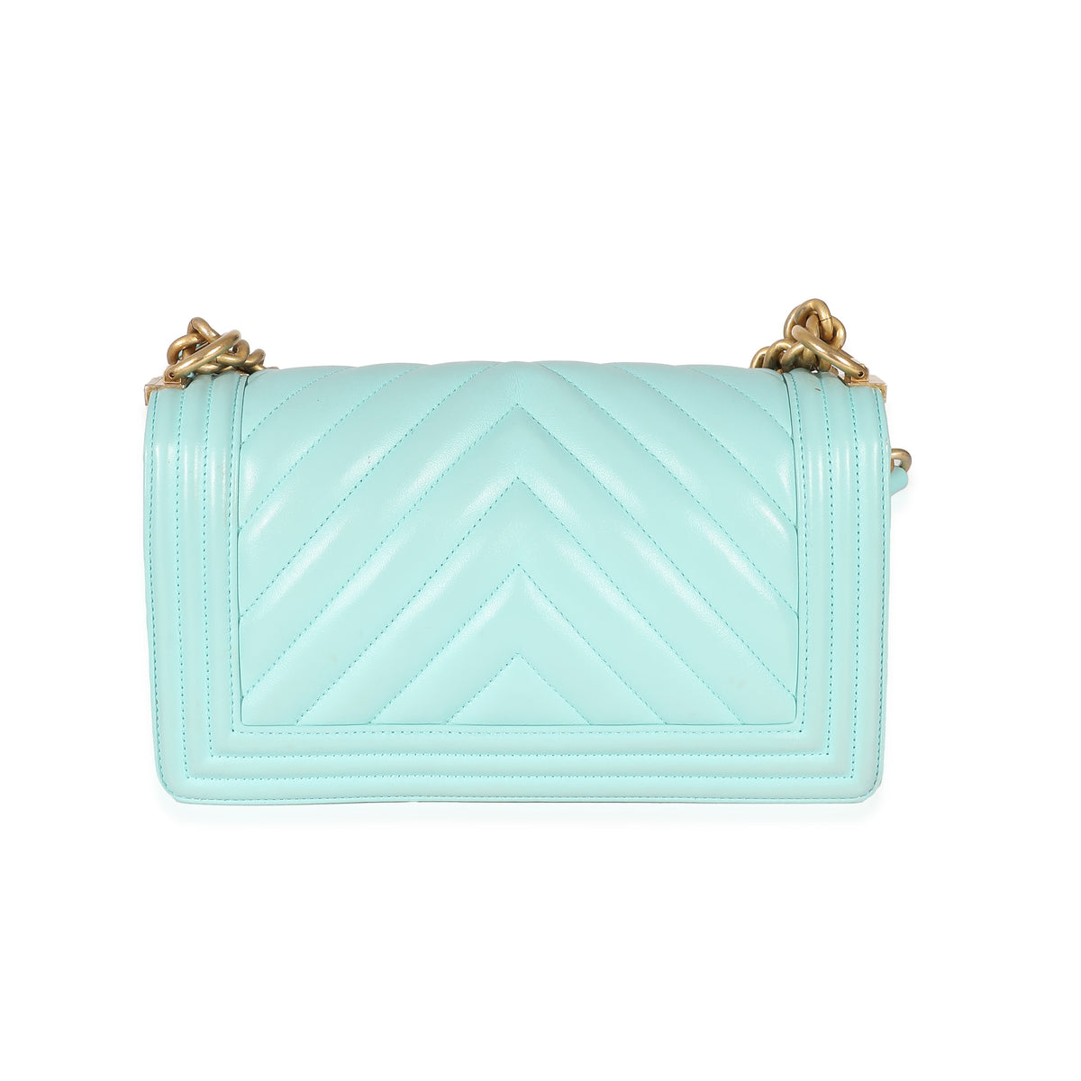 Top Quality Chanel Light Blue Chevron Lambskin Medium Boy Bag