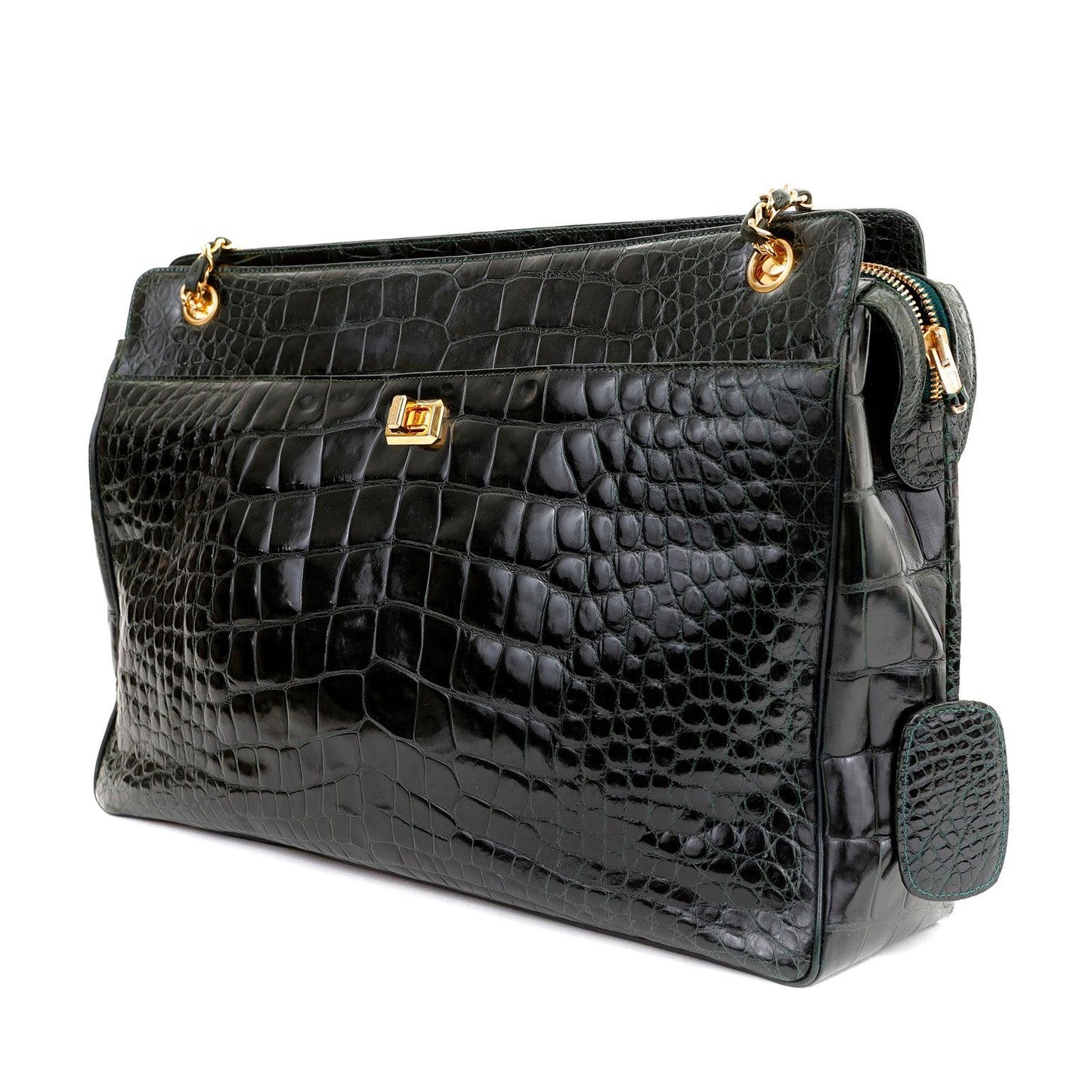 Chanel Dark Green Crocodile Tote Briefcase w/ Gold Hardware