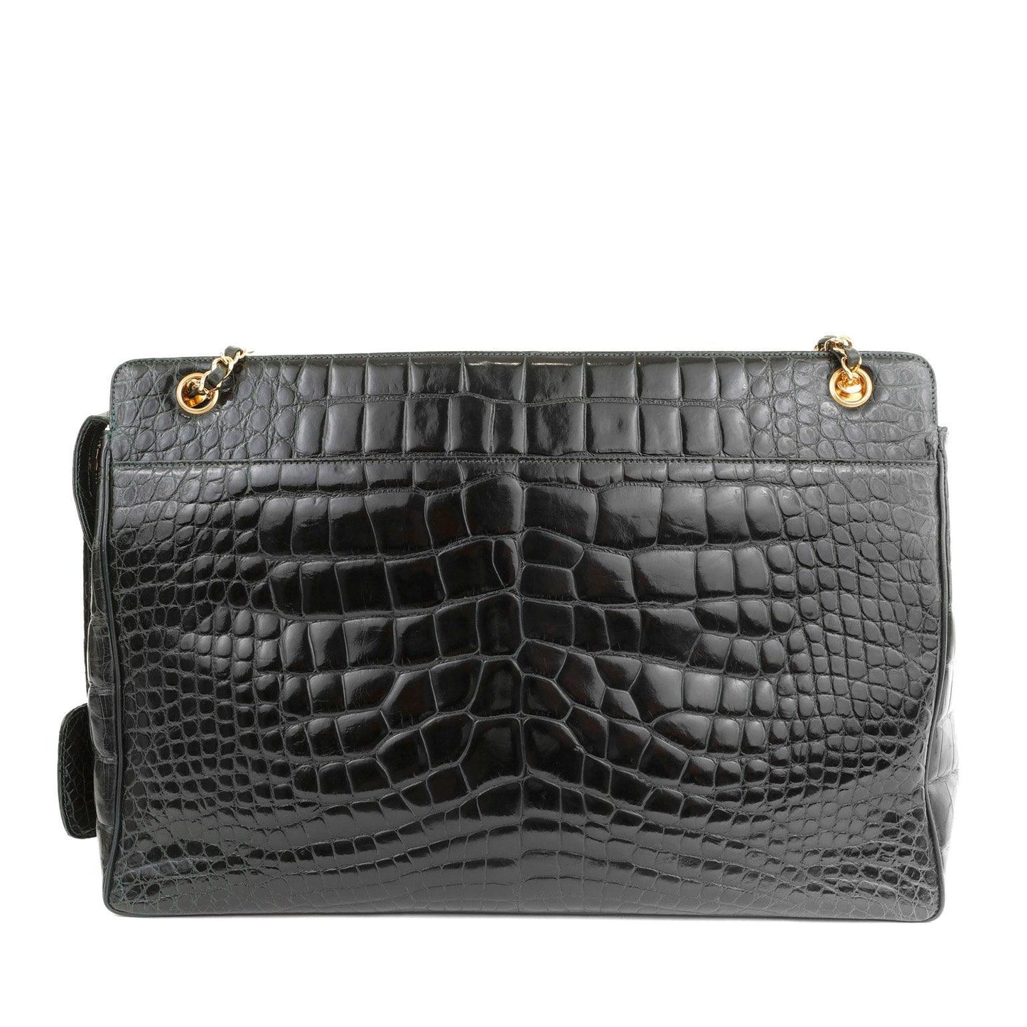 Chanel Dark Green Crocodile Tote Briefcase w/ Gold Hardware