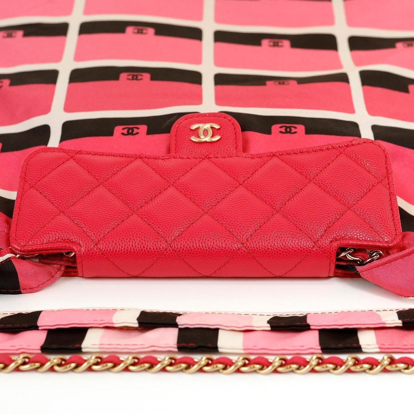 Chanel Magenta Caviar WOC Convertible Satin Tote with Gold Hardware