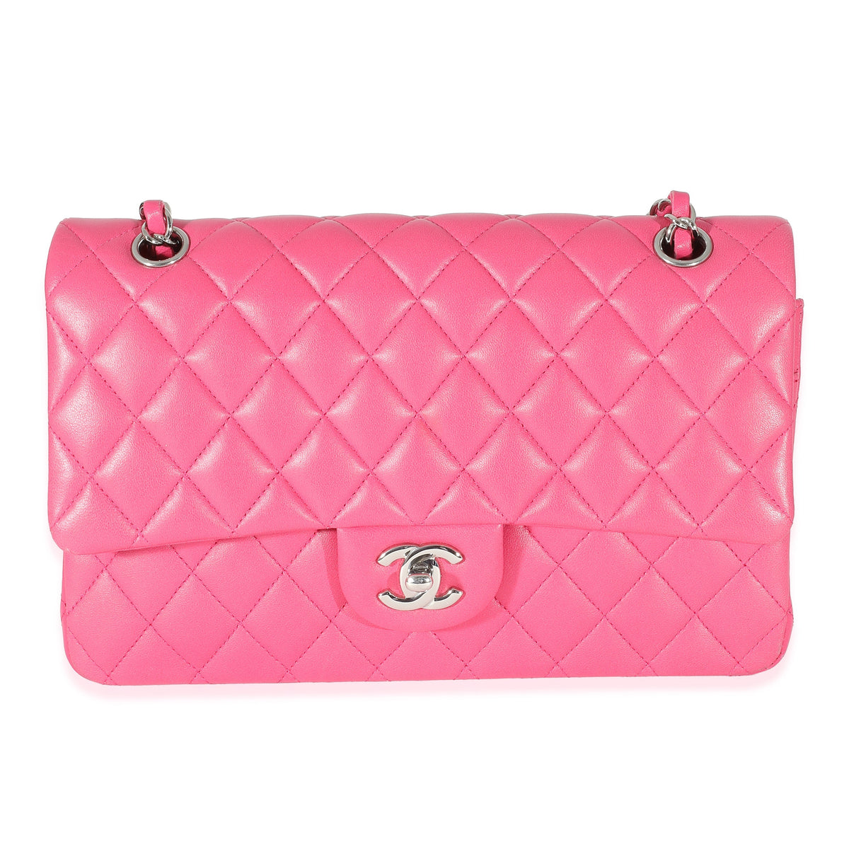 CHANEL Pink Quilted Lambskin Medium Classic Double Flap Bag