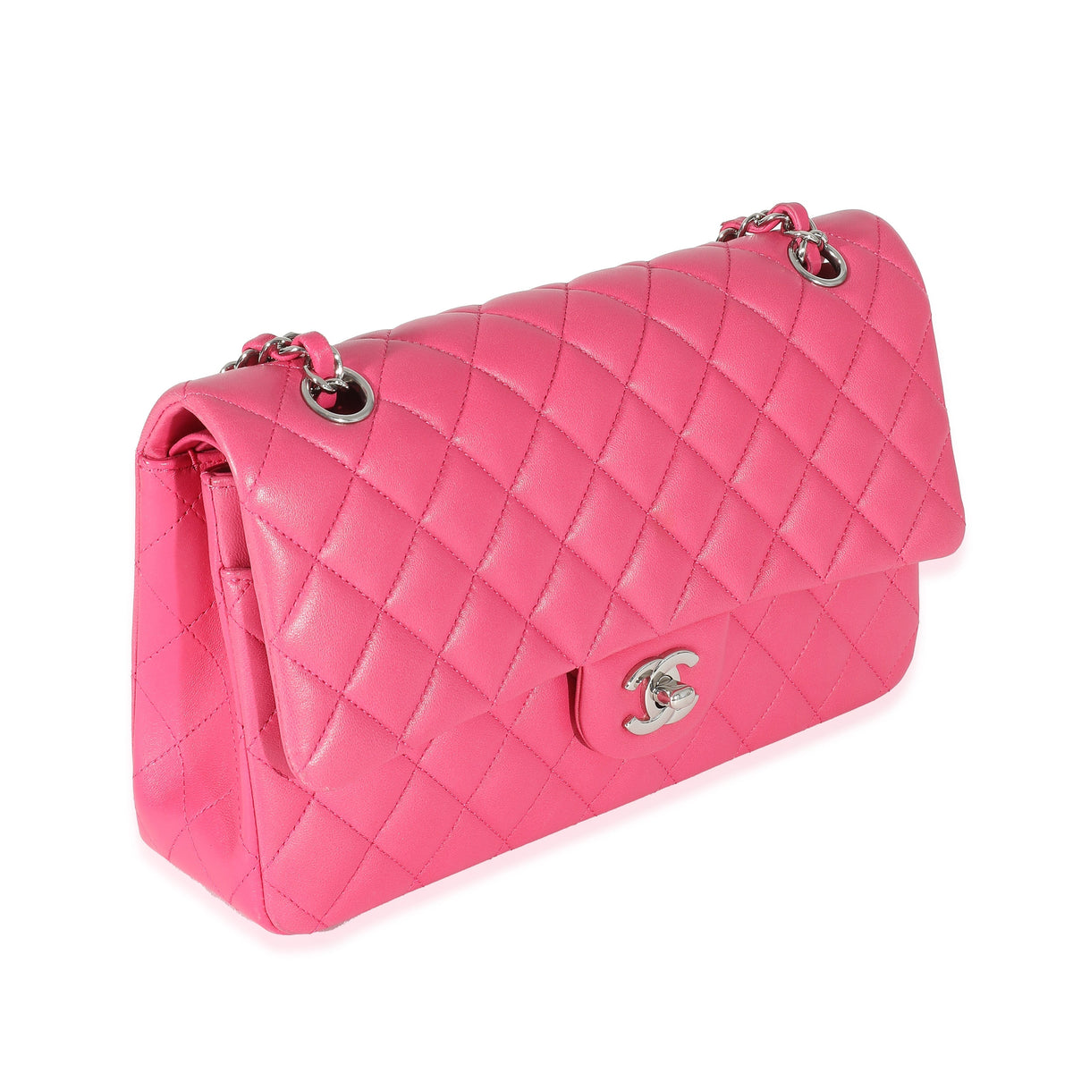 CHANEL Pink Quilted Lambskin Medium Classic Double Flap Bag