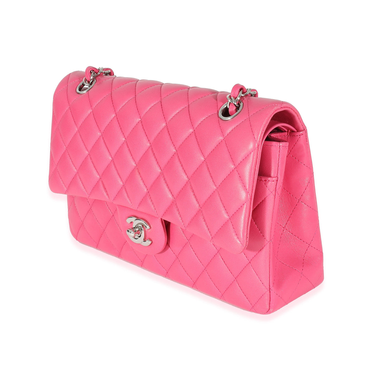 CHANEL Pink Quilted Lambskin Medium Classic Double Flap Bag