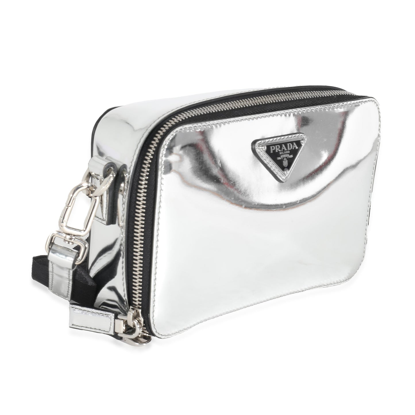 PRADA Metallic Silver Spazzolato Brique Crossbody