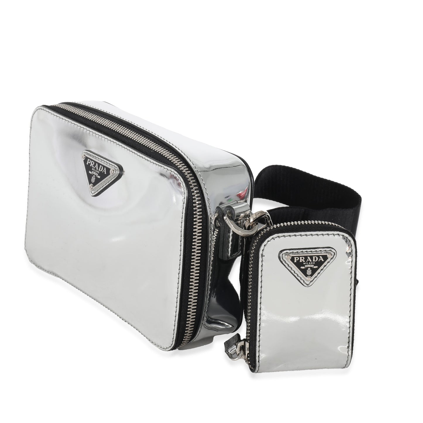 PRADA Metallic Silver Spazzolato Brique Crossbody