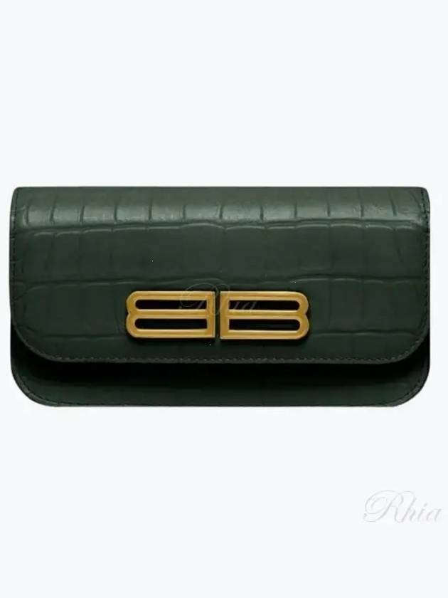 Luxury Balenciaga  Gossip BB Logo Crocodile Chain Shoulder Bag Green