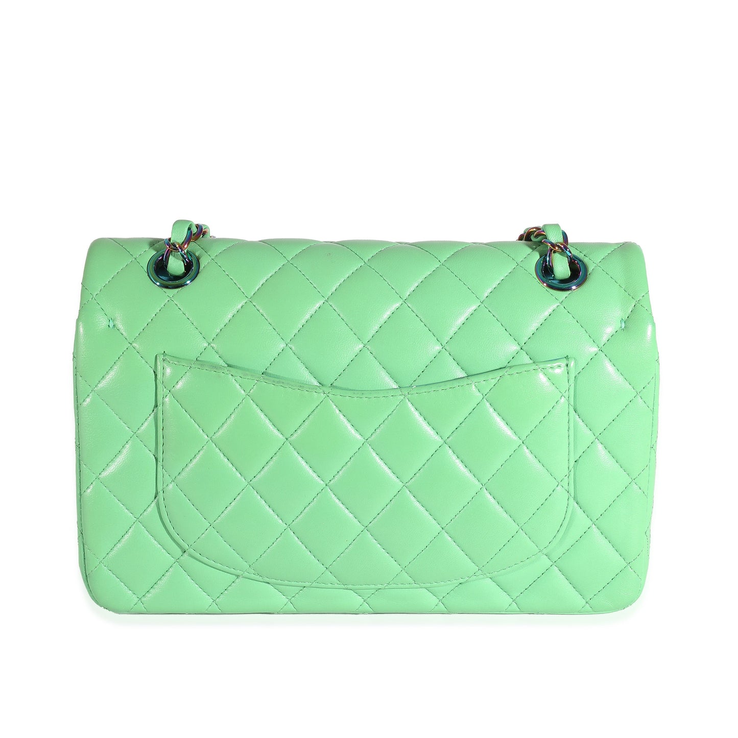 CHANEL Green Quilted Lambskin Rainbow Small Classic Double Flap Bag