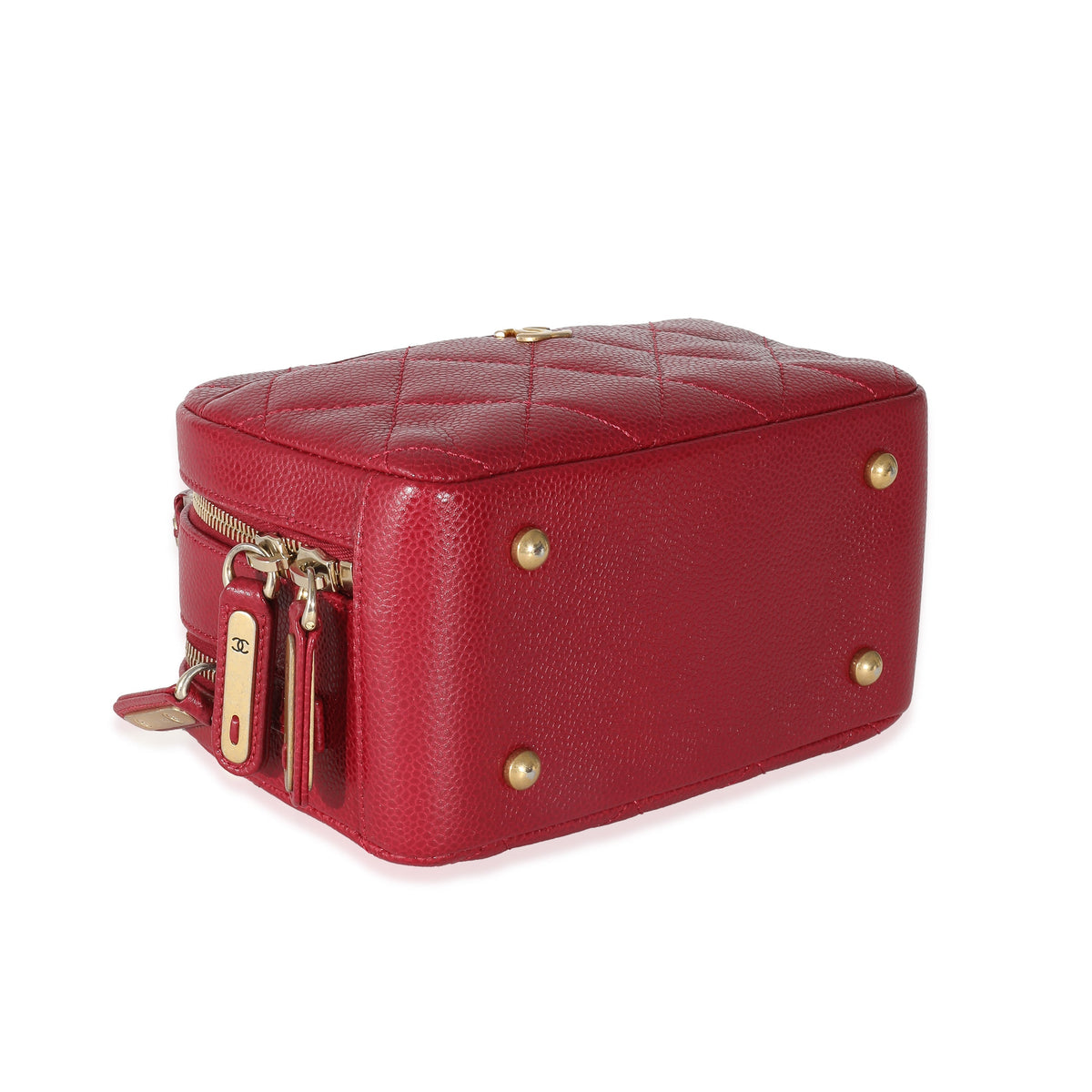 CHANEL Red Quilted Caviar Carry Around Mini Bowling Bag