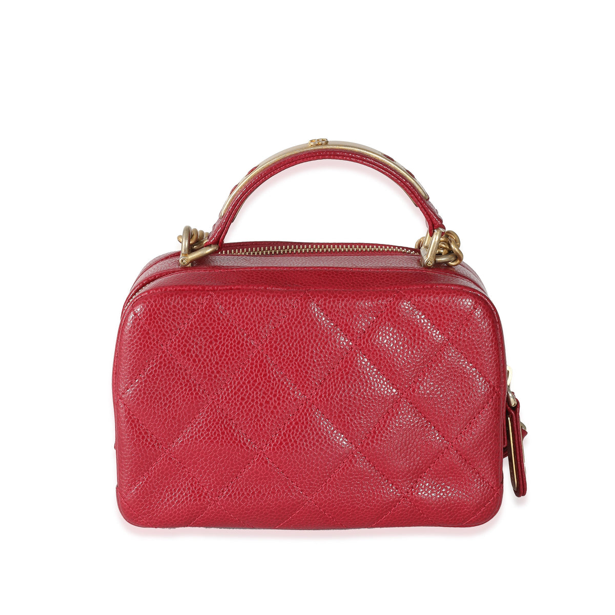 CHANEL Red Quilted Caviar Carry Around Mini Bowling Bag