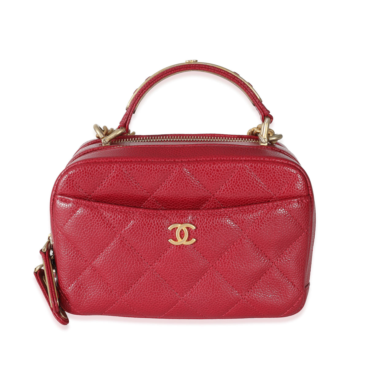 CHANEL Red Quilted Caviar Carry Around Mini Bowling Bag