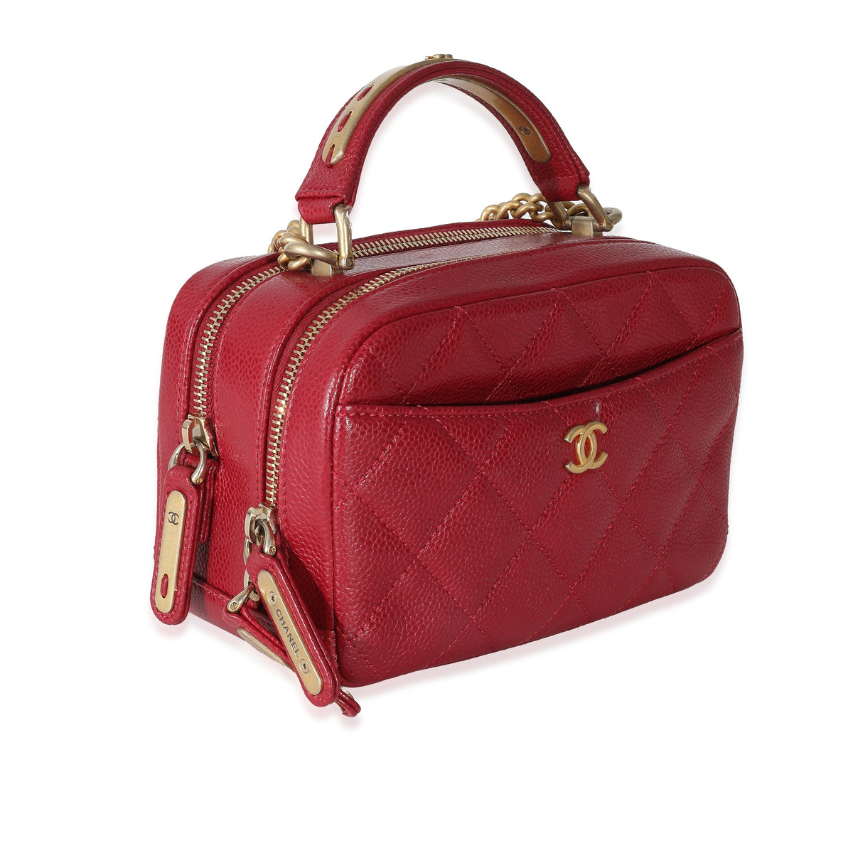 CHANEL Red Quilted Caviar Carry Around Mini Bowling Bag