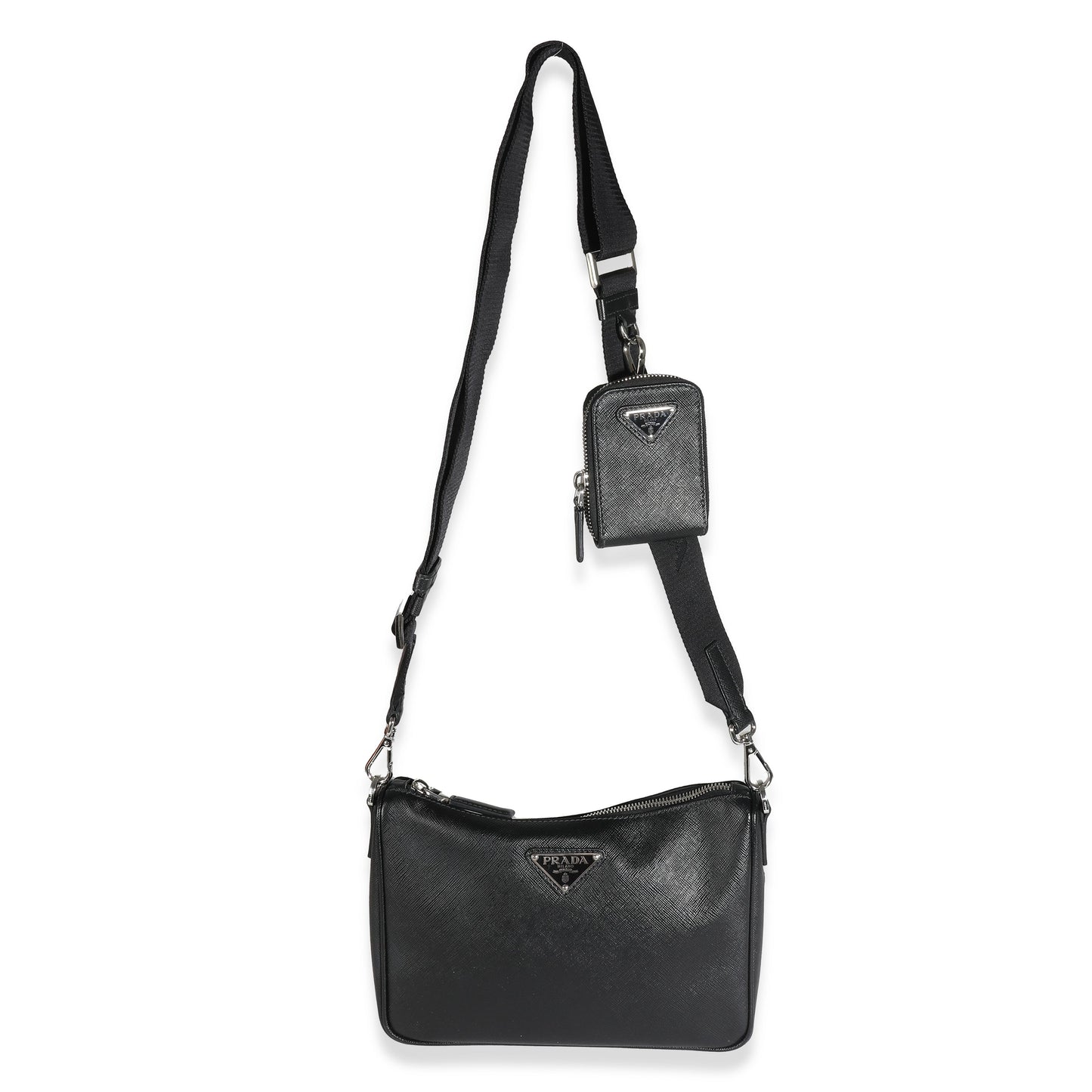 PRADA Black Saffiano Small Utility Strap Crossbody