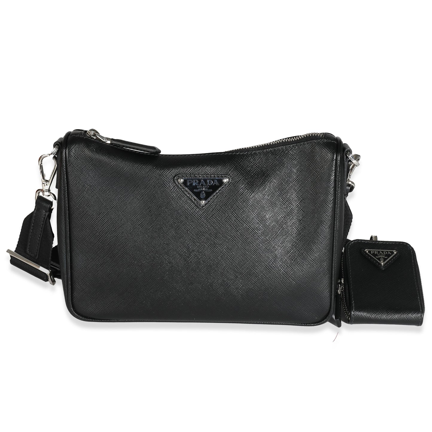 PRADA Black Saffiano Small Utility Strap Crossbody