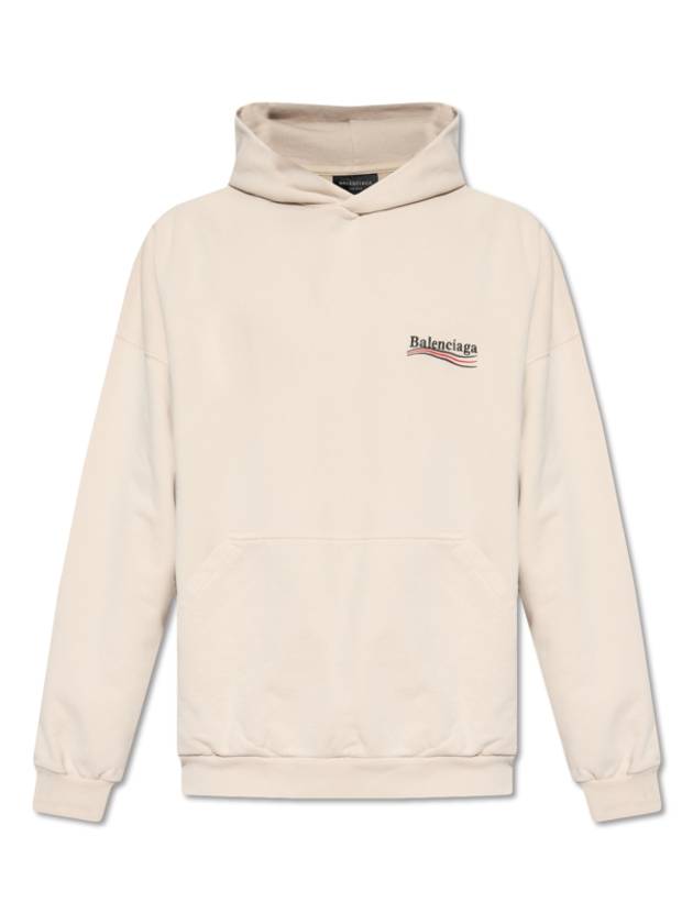 Luxury Balenciaga  Embroidered Logo Cotton Hoodie Beige