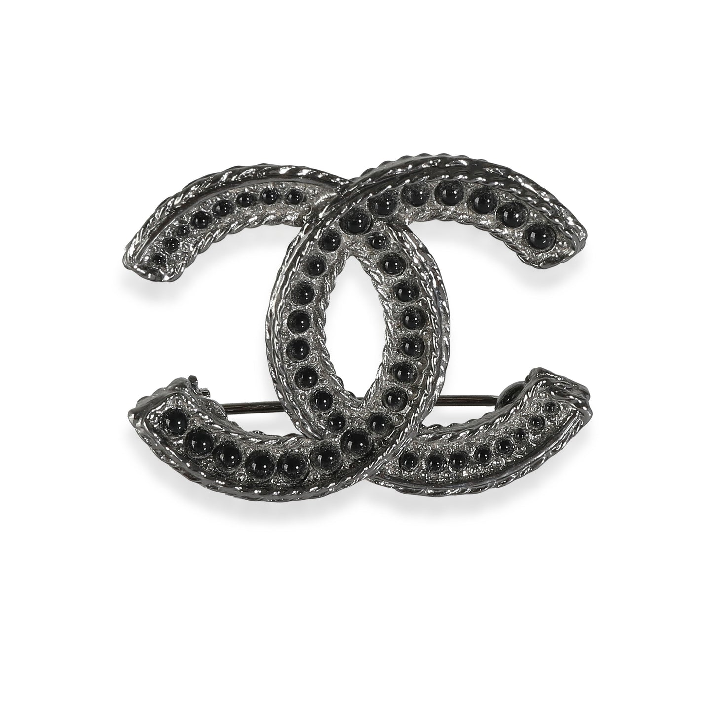 CHANEL CC Brooch with Black Beads, A 14 B in Ruthenium