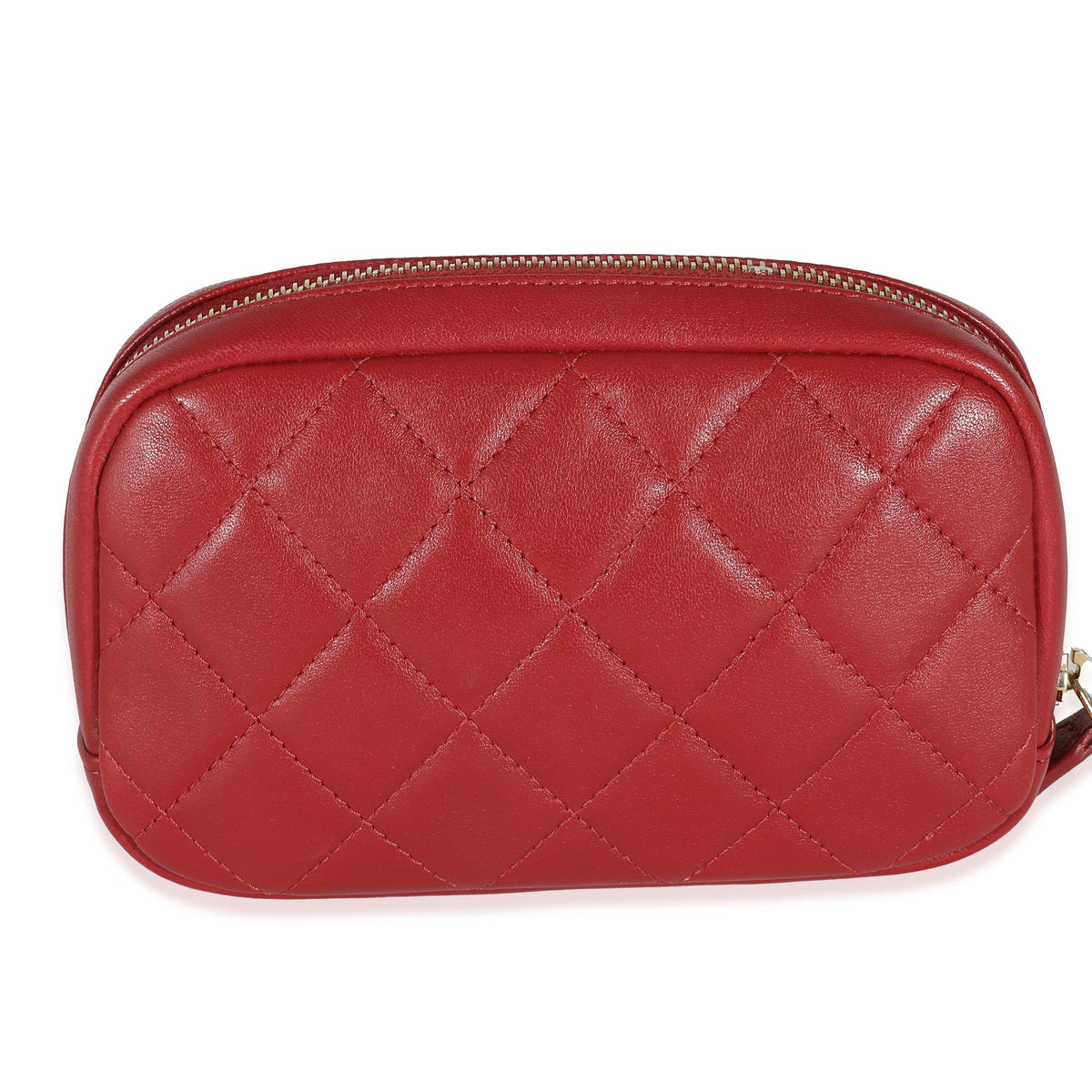 CHANEL Red Quilted Lambskin Small Curvy Pouch Cosmetic Case