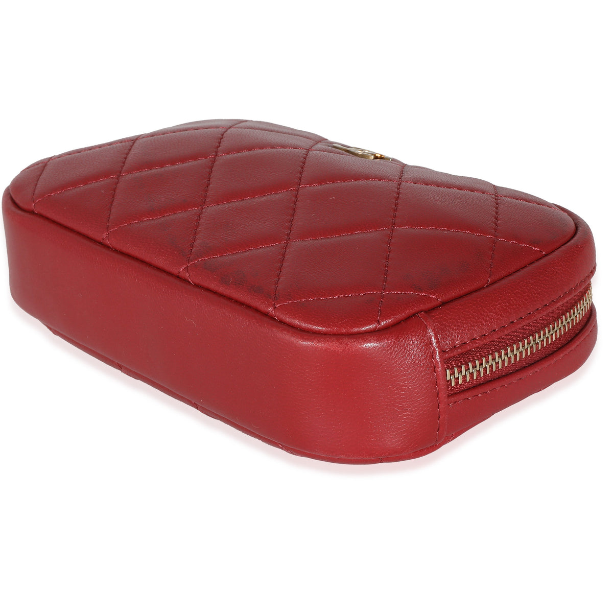 CHANEL Red Quilted Lambskin Small Curvy Pouch Cosmetic Case
