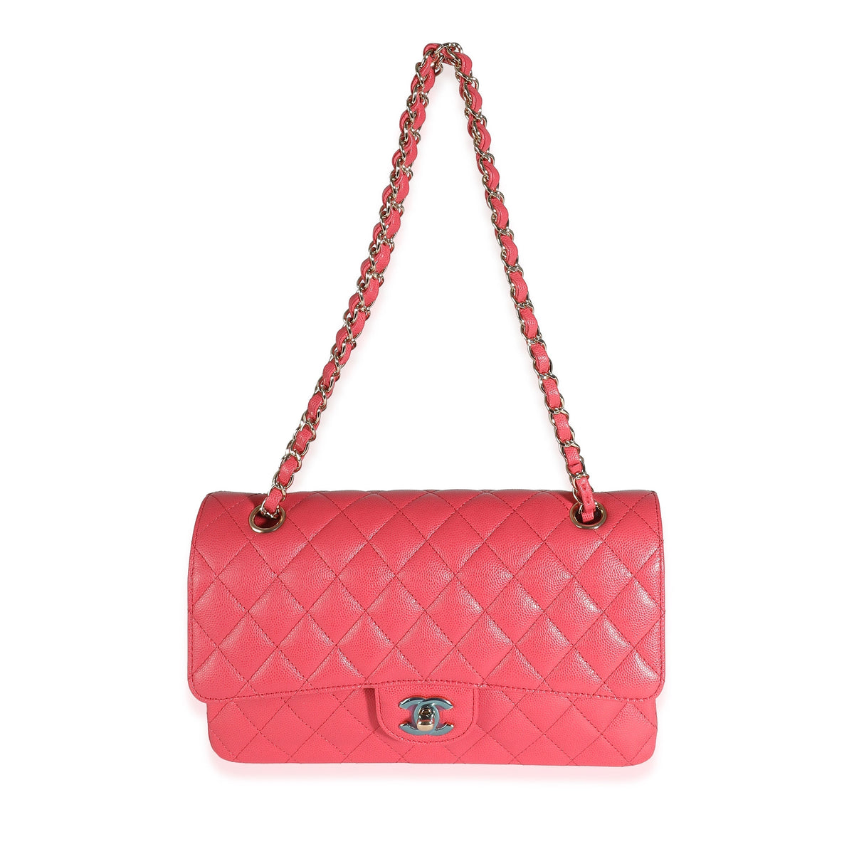 Top Quality Chanel Dark Pink Quilted Caviar Medium Classic Double New Bag