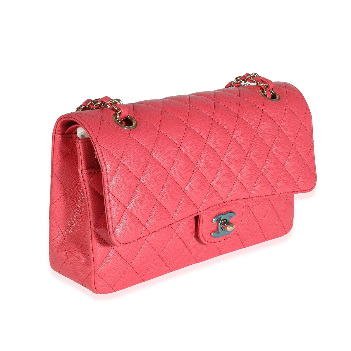 Top Quality Chanel Dark Pink Quilted Caviar Medium Classic Double New Bag
