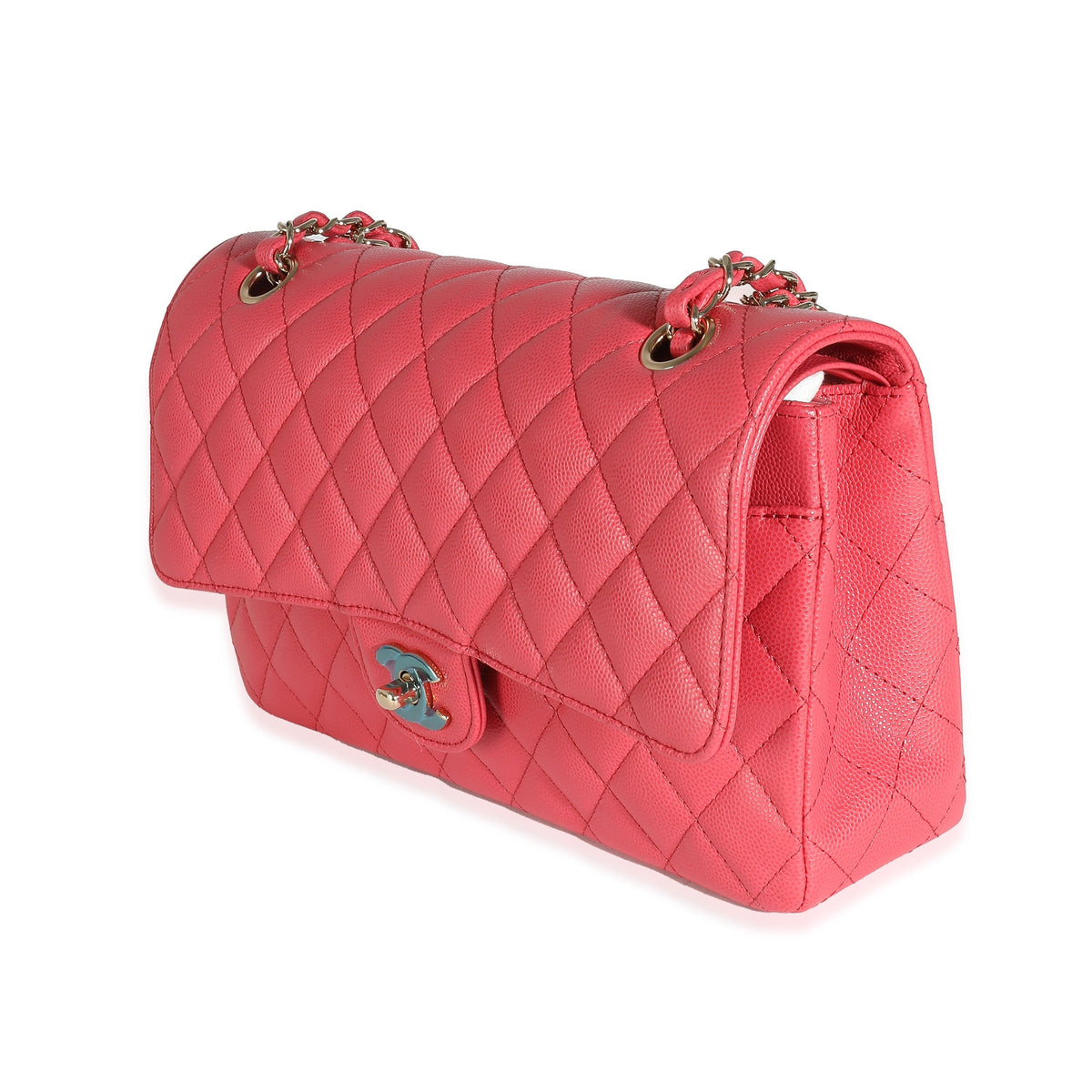 Top Quality Chanel Dark Pink Quilted Caviar Medium Classic Double New Bag