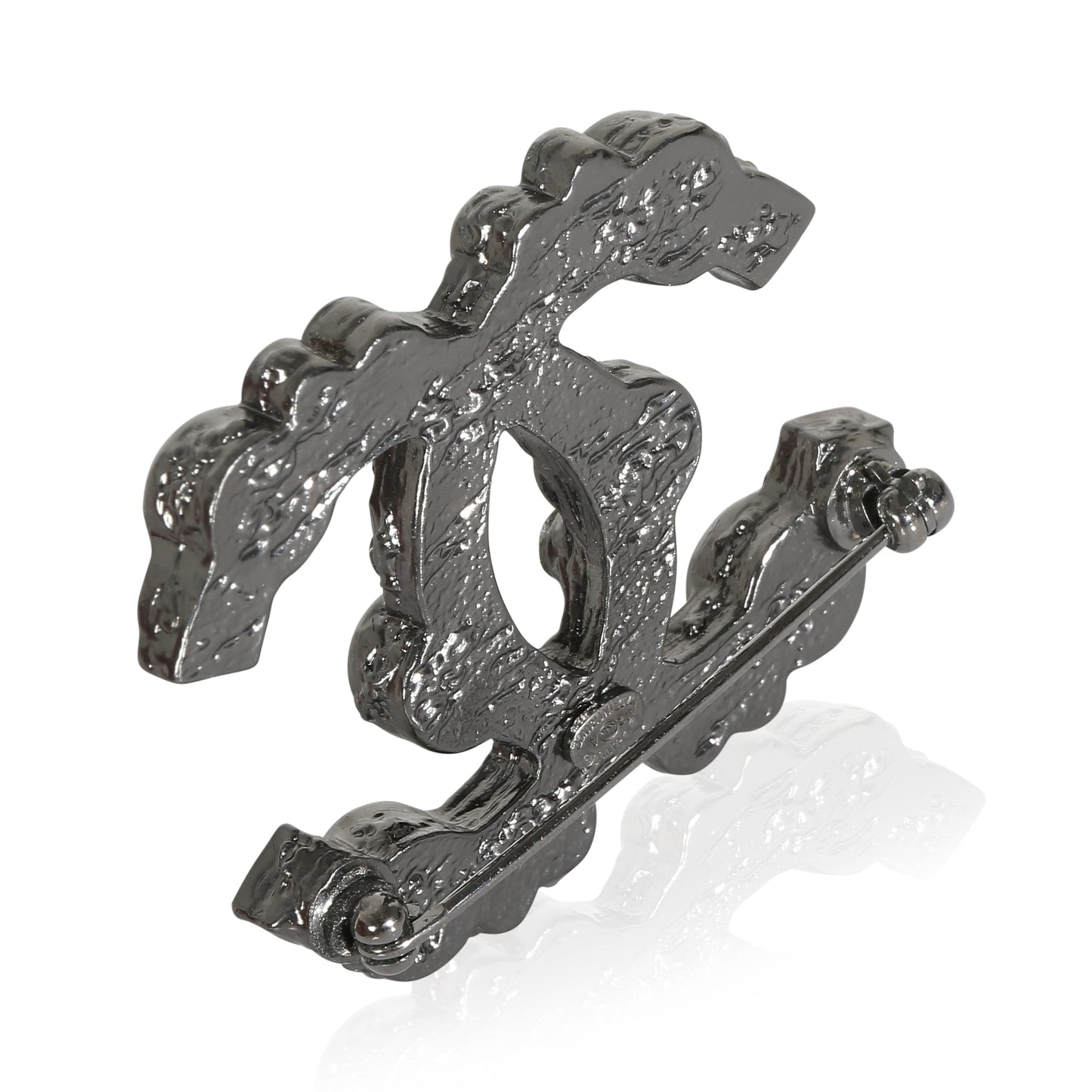 CHANEL 2012 Silver Tone Strass CC Brooch