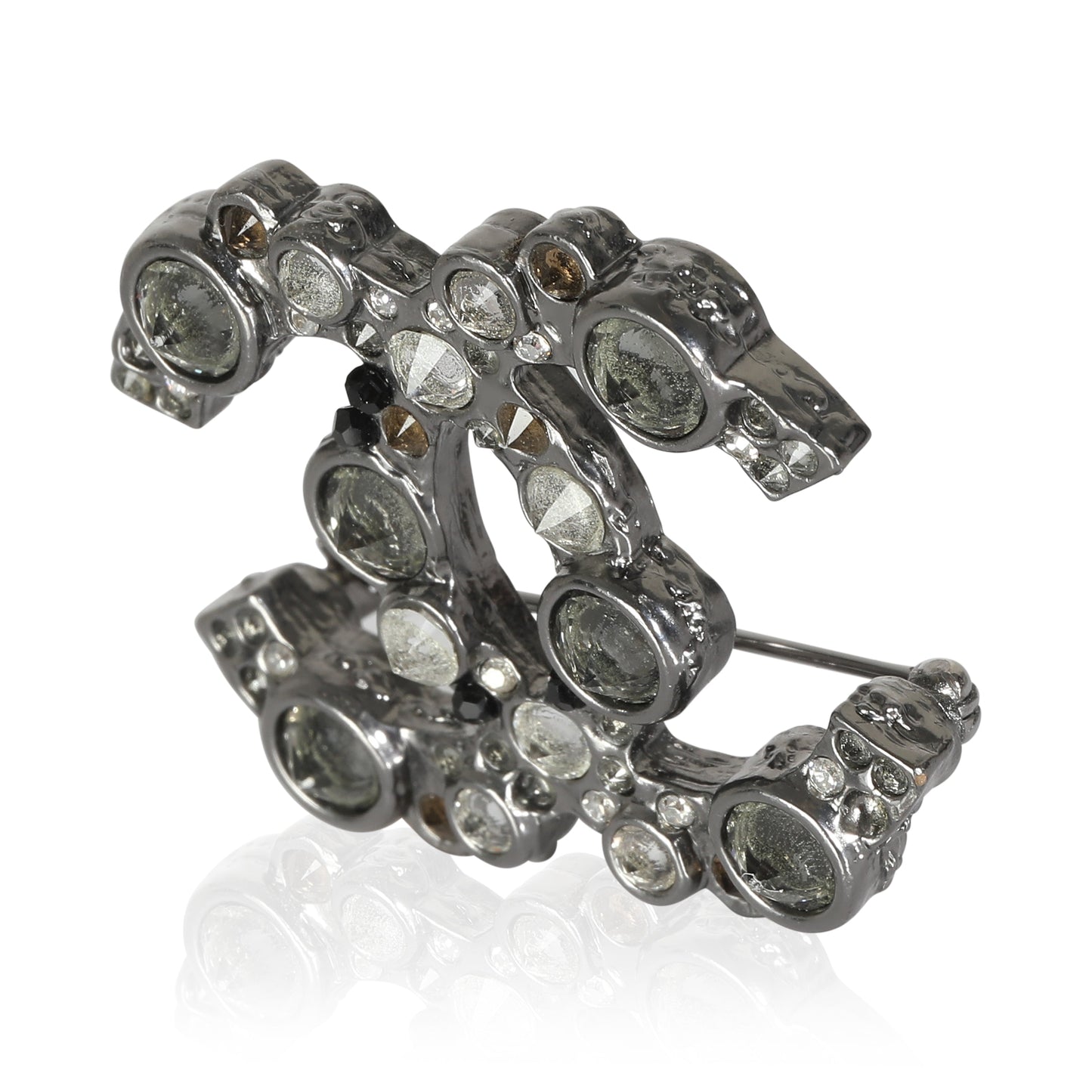 CHANEL 2012 Silver Tone Strass CC Brooch