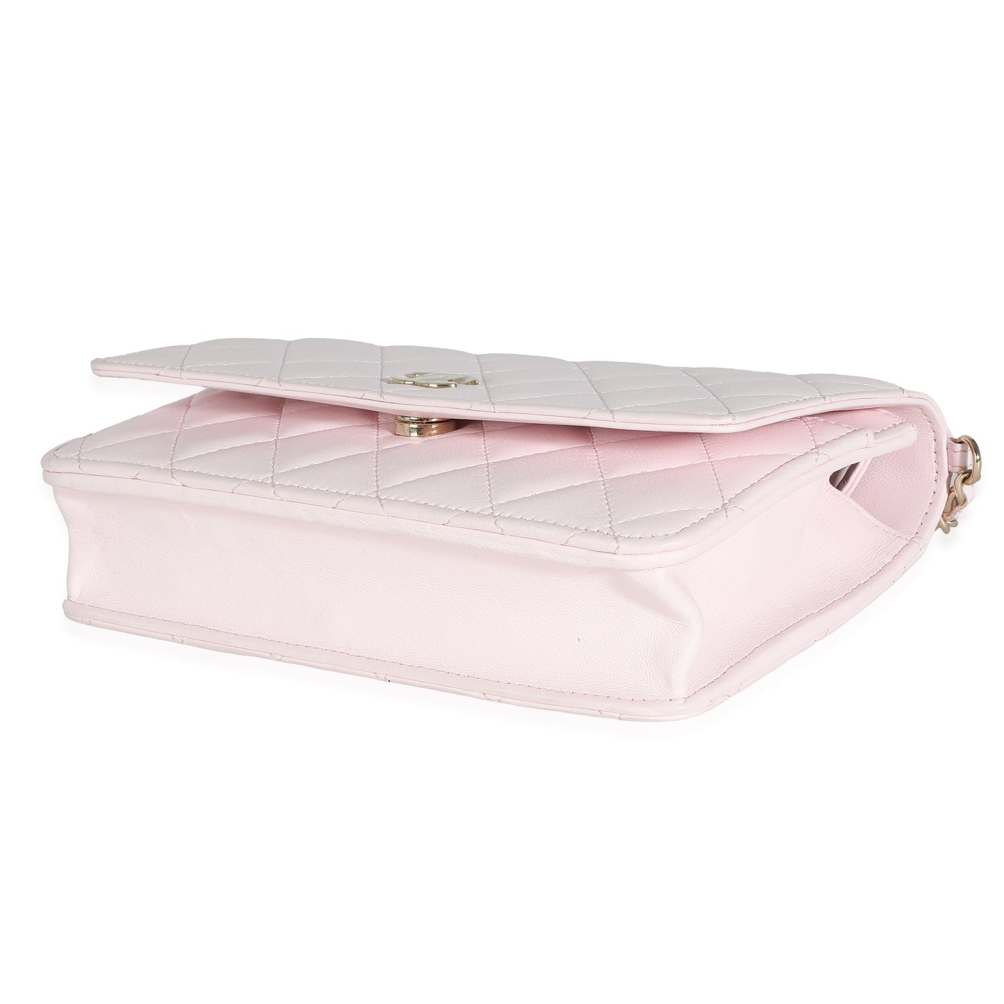 CHANEL Pink Quilted Lambskin Pearl Wallet On Chain