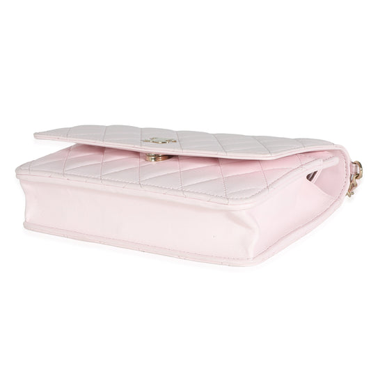 CHANEL Pink Quilted Lambskin Pearl Wallet On Chain
