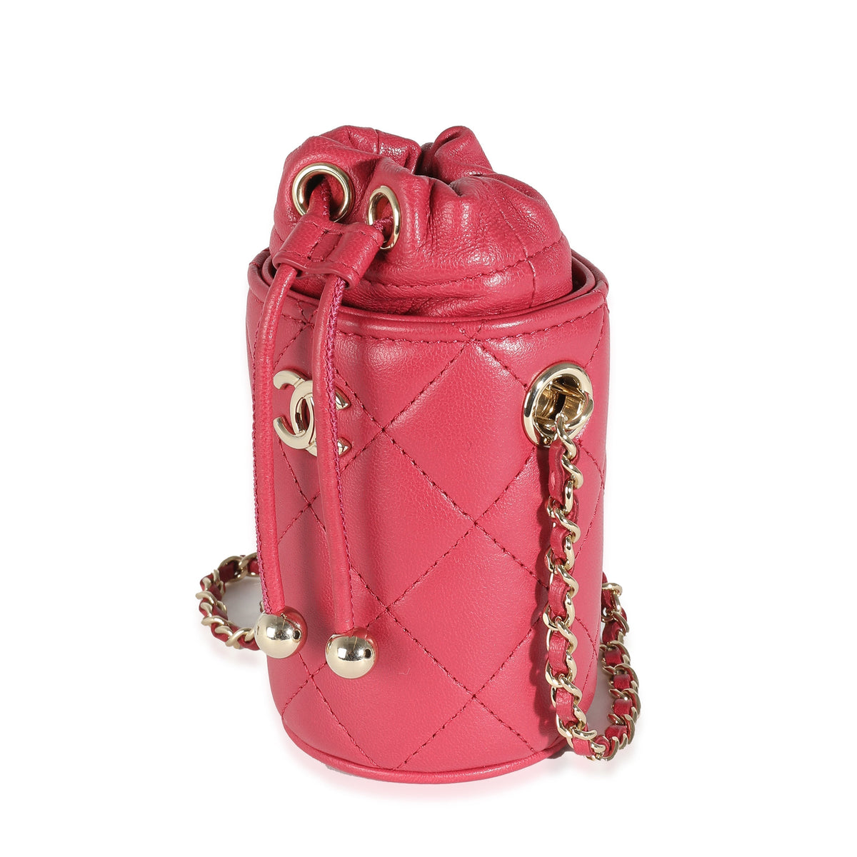 Top Quality Chanel Dark Pink Quilted Lambskin Micro Drawstring Bucket